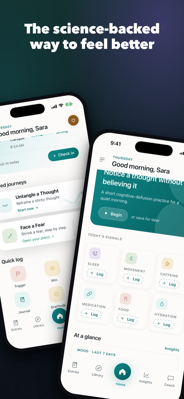The new Untangle home screen with guided journeys and quick log
